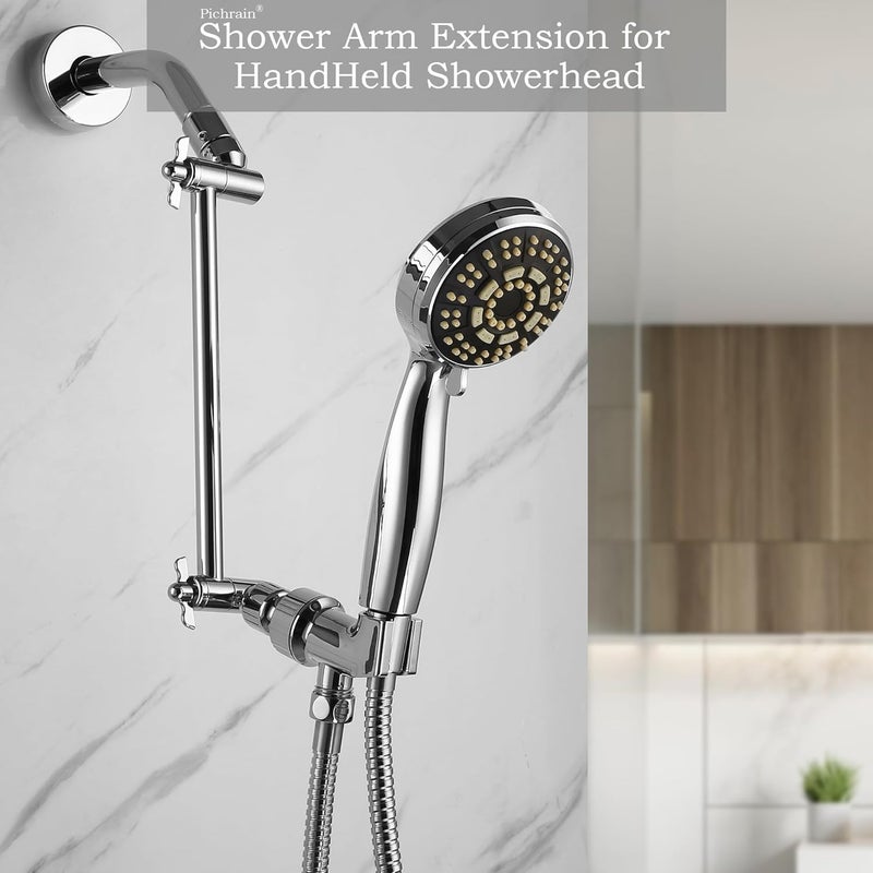 Pichrain Adjustable Shower Head Extension Arm, All Metal Shower Head Extender with Locking Nut, G1/2 Universal Connector for Fixed/Rain/Handheld Showerheads, Easy Installation (Chrome, 10 Inch) - Image 4
